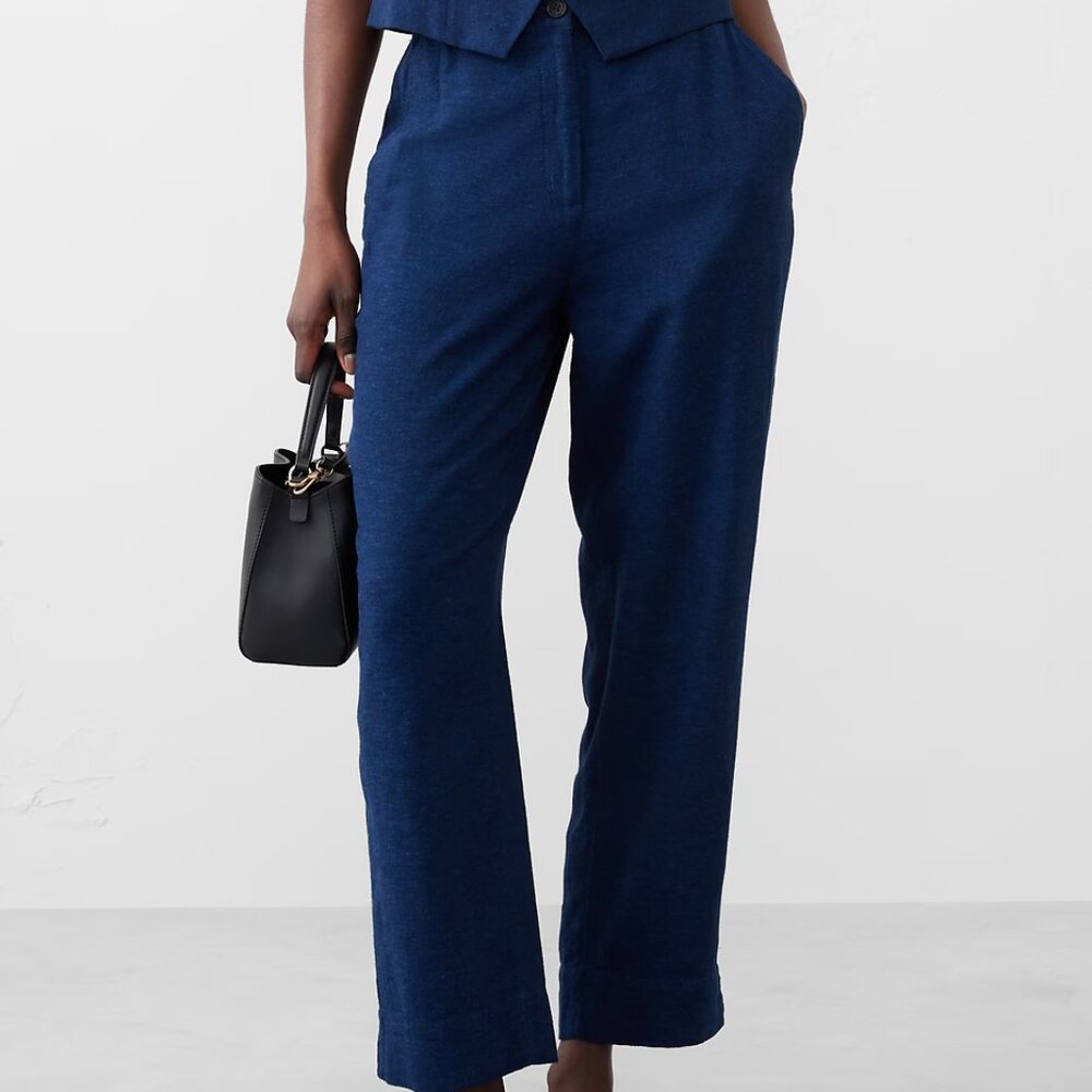 Banana Republic Navy Tapered Linen-Blend Pull-On Pant/NWT/S